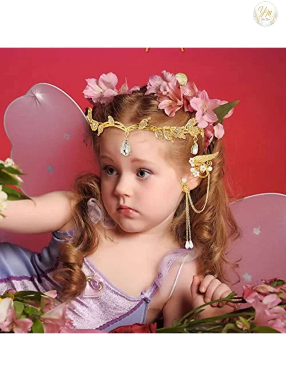 3 Pc Rhinestone Leaf Headband Elf Ear Fairy Costume Crown Cosplay Women